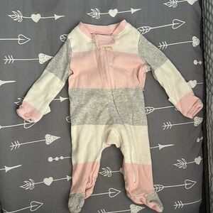 Striped Pink, Gray & Cream Zip Baby One-Piece